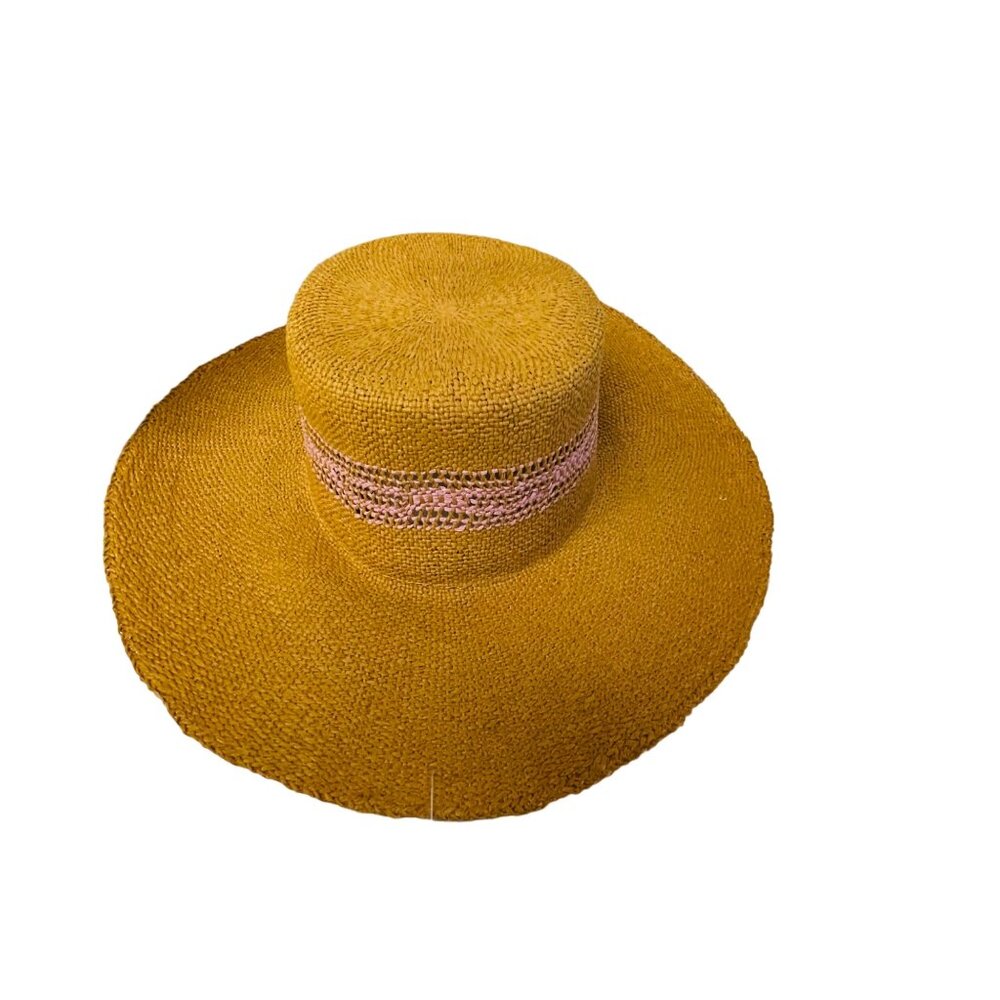 Universal Thread Womens Wide Brim Sun Hat Tan Pink Trim Adjustable Size SM 100 P